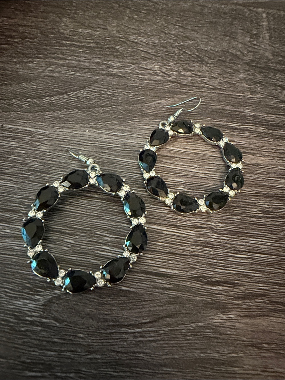 Black Teardrop Crystal Hoop Earrings - Women Jewelry